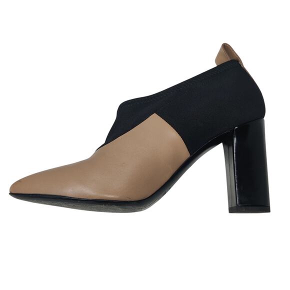 Via Spiga Bayne Leather Color Block Luxury Bootie Heels 6 Made in Italy Designer - Picture 5 of 12